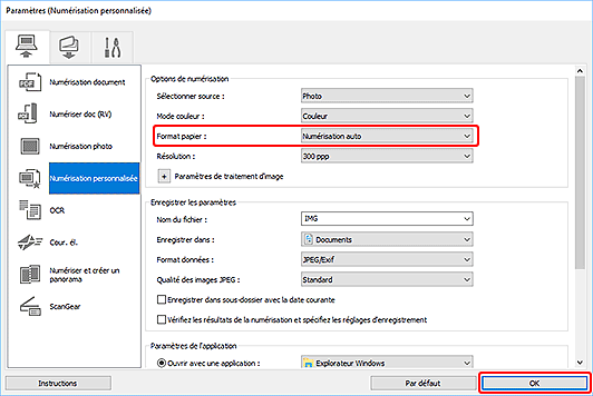 figure : boîte de dialogue Paramètres